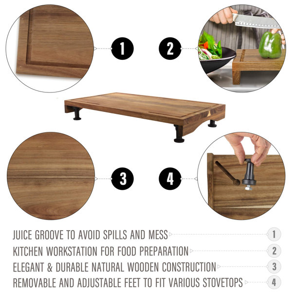 Prosumer''s Choice DualPurpose Acacia Wood Stovetop Cover Workspace And Countertop Cutting